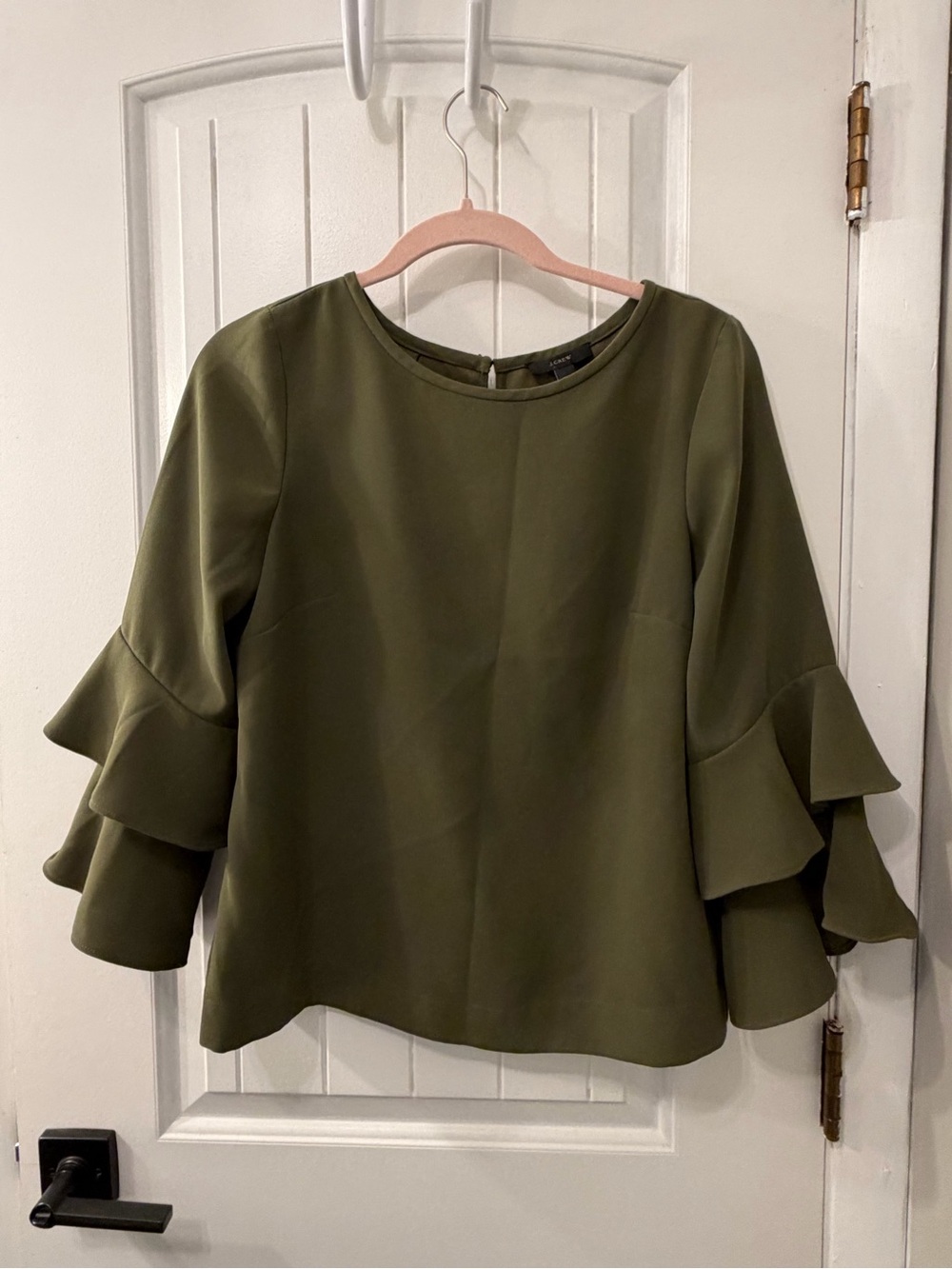J. Crew Olive Ruffle Sleeve Blouse